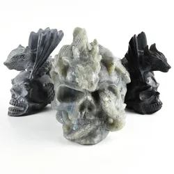 High Quality Crystal Obsidian Skulls Hand Carved Skulls With Snake Carved
