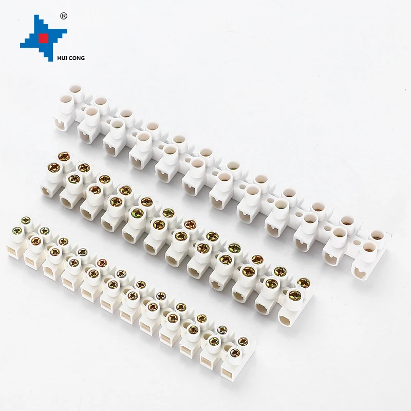 Screw Terminal Blocks 12 Ways Polyethylene 3A 6A 10A 16A 20A 30A Brass Wire Terminal Connectors