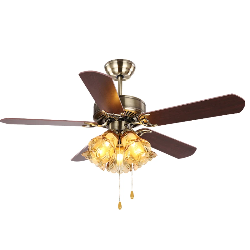 Living room 52 inch retro modern decorative ceiling fan with led lights ceiling fan light chandelier