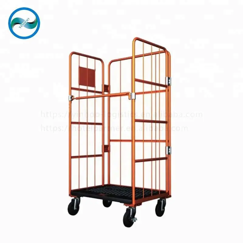 Warehouse industrial cargo delivery ESD collapsible foldable 4 wheel cage trolley