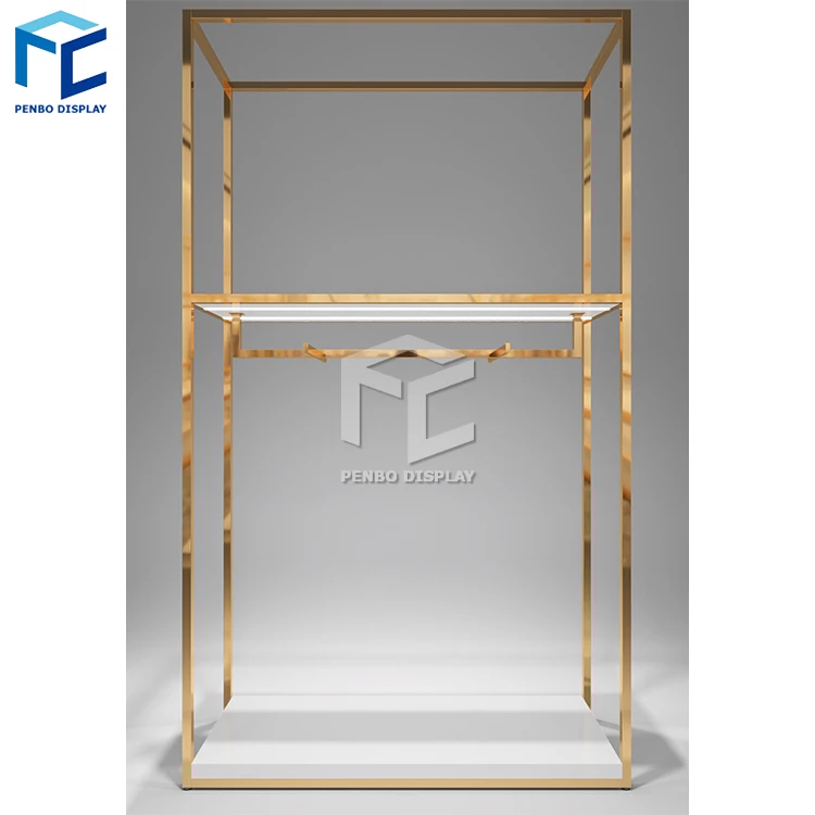 Gold clothing rack apparel retail nesting table clothes shelving garment display rack clothing store furniture