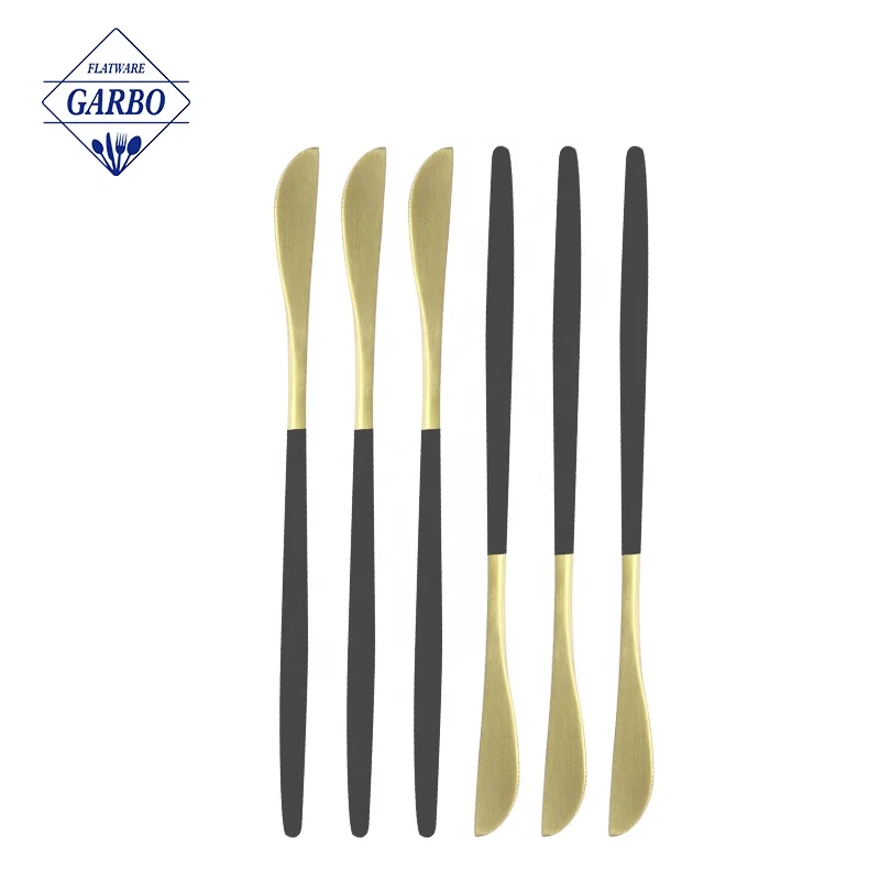 Portugal luxury cutlery set, wholesale black champagne gold plated cutlery, stainless steel matte gold flatware set for wedding
