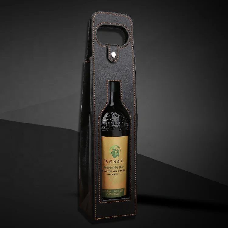 factory wholesale custom high quality PU leather wine bottle bag Hot sale single bottle pack leather wine bag with window