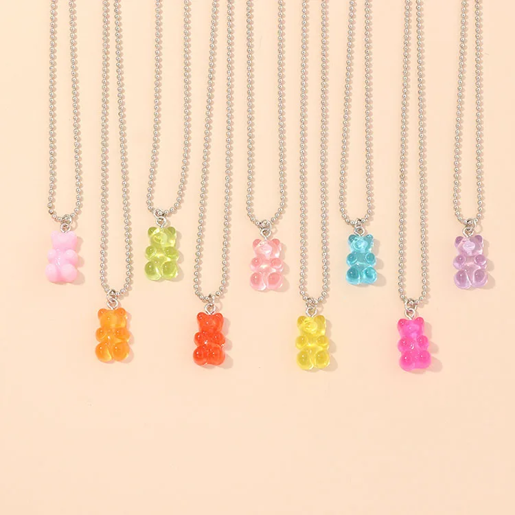 G617 Punk Jewelry Jelly Gummy Bear Necklace Charm Pendant Teddy Bear Necklace
