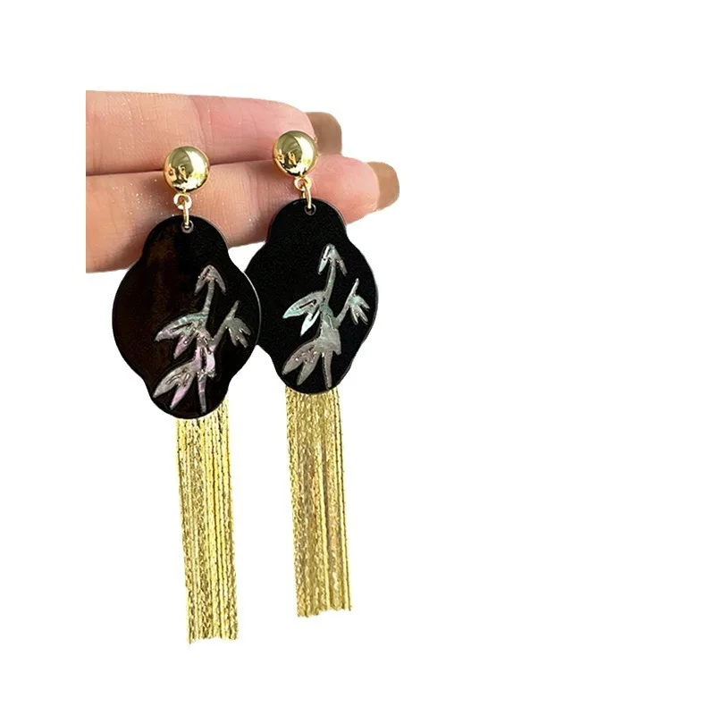 Silver Needle New Chinese Resin Cloud Tassel Earrings China-Chic Personalized Versatile Long Earrings Fashion Earrings Female