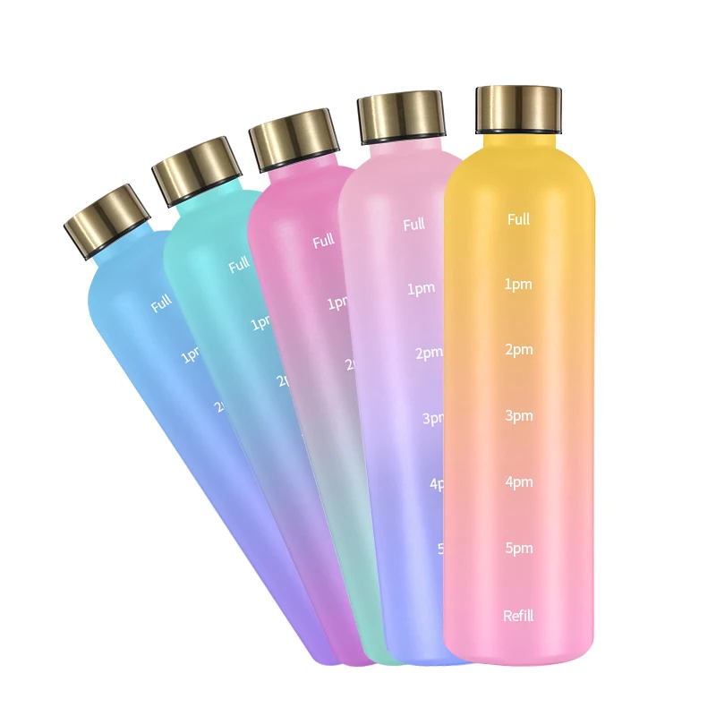 Wholesale Motivational Water Bottle with Time Marker, BPA Free Frosted Tritan Plastic water bottle, 1 Liter 32 Oz