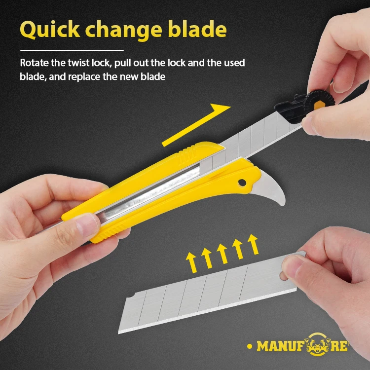 2022 Manufore 18 mm Snap-off Knife Plastic ABS Handle Safety Cutter Knife Paper Cutter Blade Knife Blades Box Cutters Custom