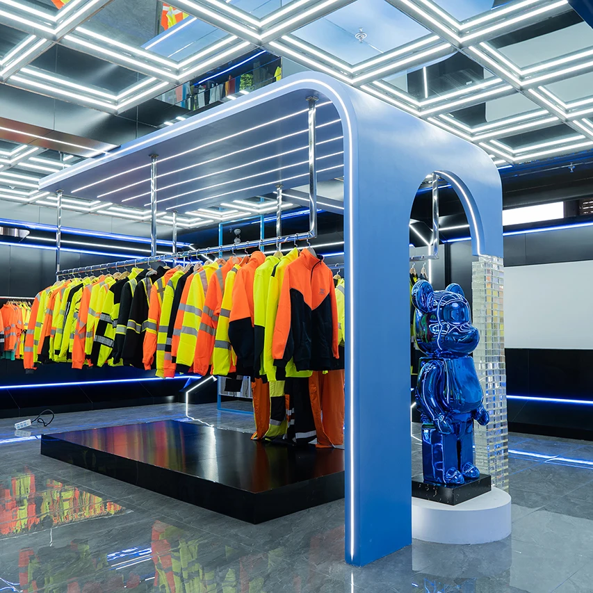 Hi Vis waterproof breathable reflective safety clothing, mens security custom blue black 3m reflective safety jacket