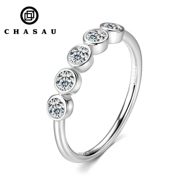 5 stone jewelry D Grade Bezel Set 3MM Moissanite 14K Gold plated 925 Sterling Silver Wedding Bands Ring for Women Girls