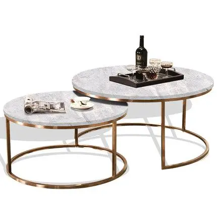 Modern Metal Base Round Nesting Coffee White Marble Table
