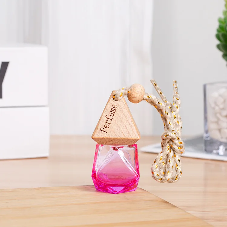 Hanging 10ml Car Perfume Bottle essential oil diffuser Glass Bottle car air freshener bottle with wooden lid