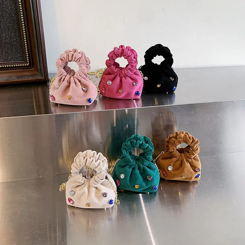 Autumn and Winter New Niche Korean Style Clouds Leather Velvet Colored Diamond Mini Children Crossbody Crossbody Lipstick Small