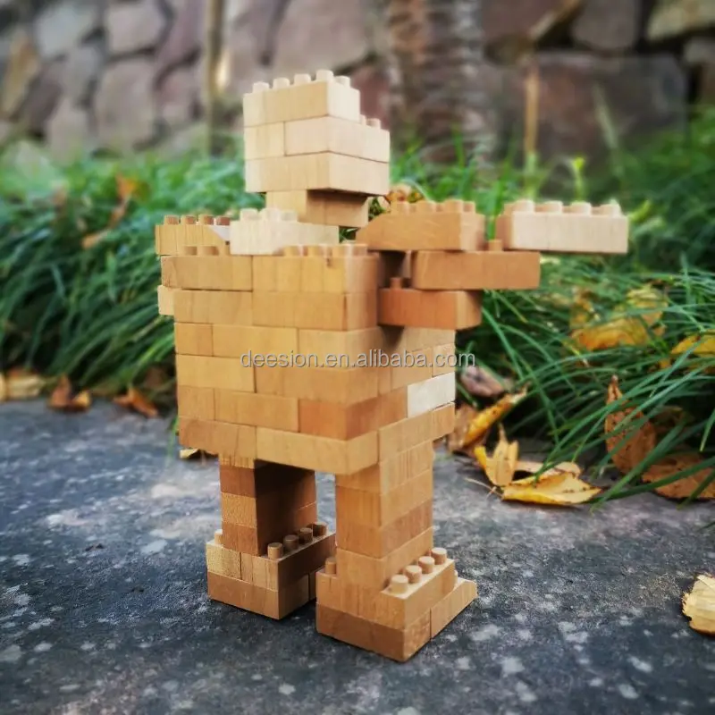 New wood DIY brick set construction toys robot safe material no paint halloween gift Christmas gift birthday gift