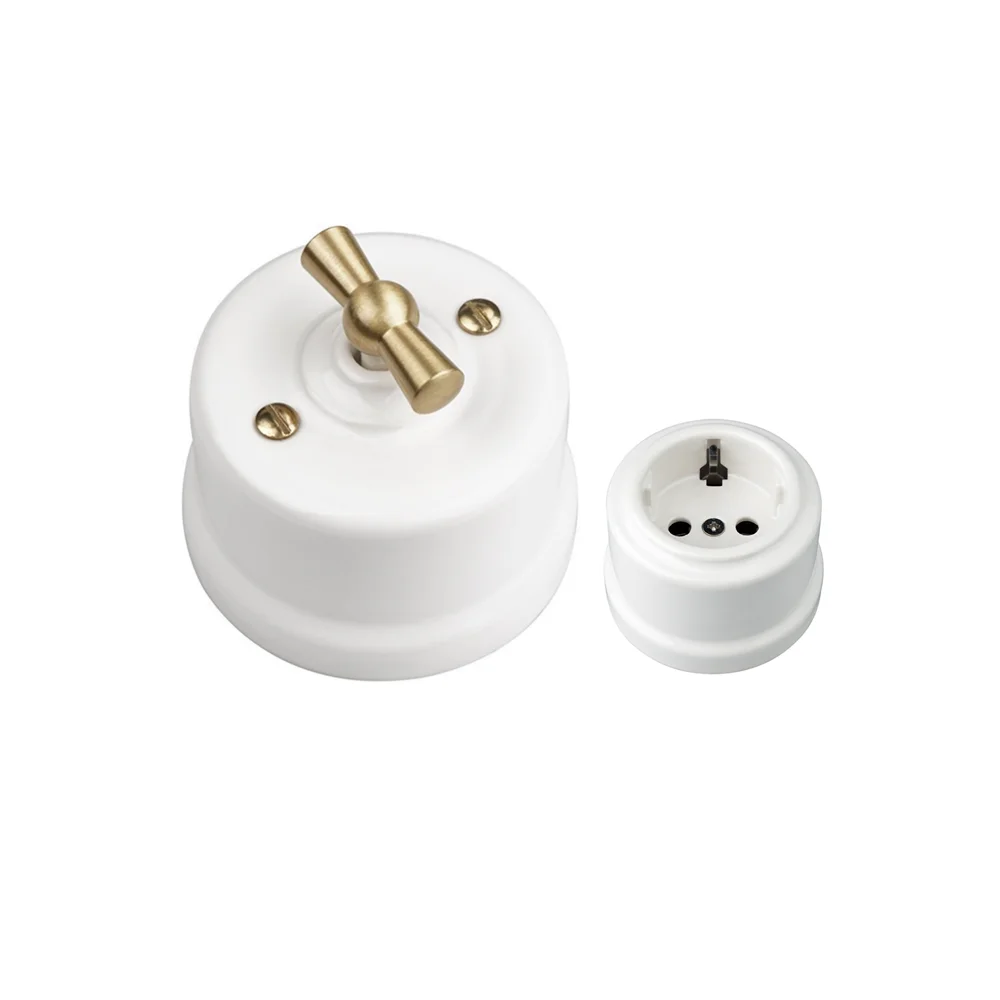250V 10A white porcelain rotary switch/retro black ceramic electrical wall switches/vintage porcelain schuko socket