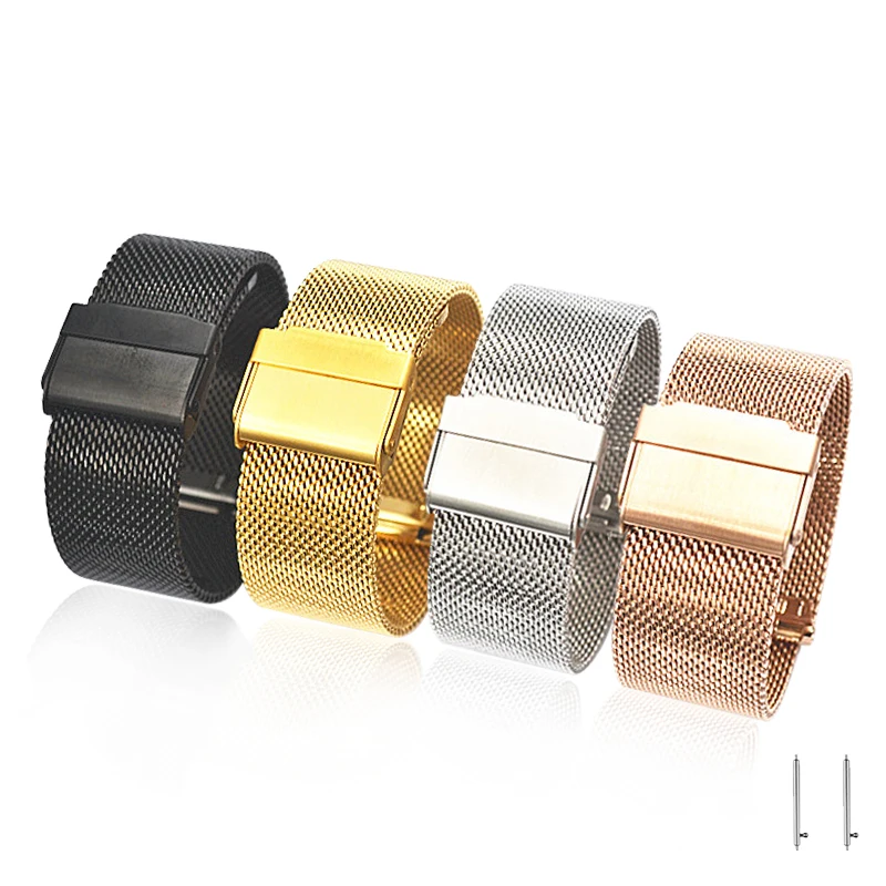 Fashion 0.6 coarse Stainless Steel Mesh  Milanese Loop  Watch bands strap with double safety buckle for smart watch band