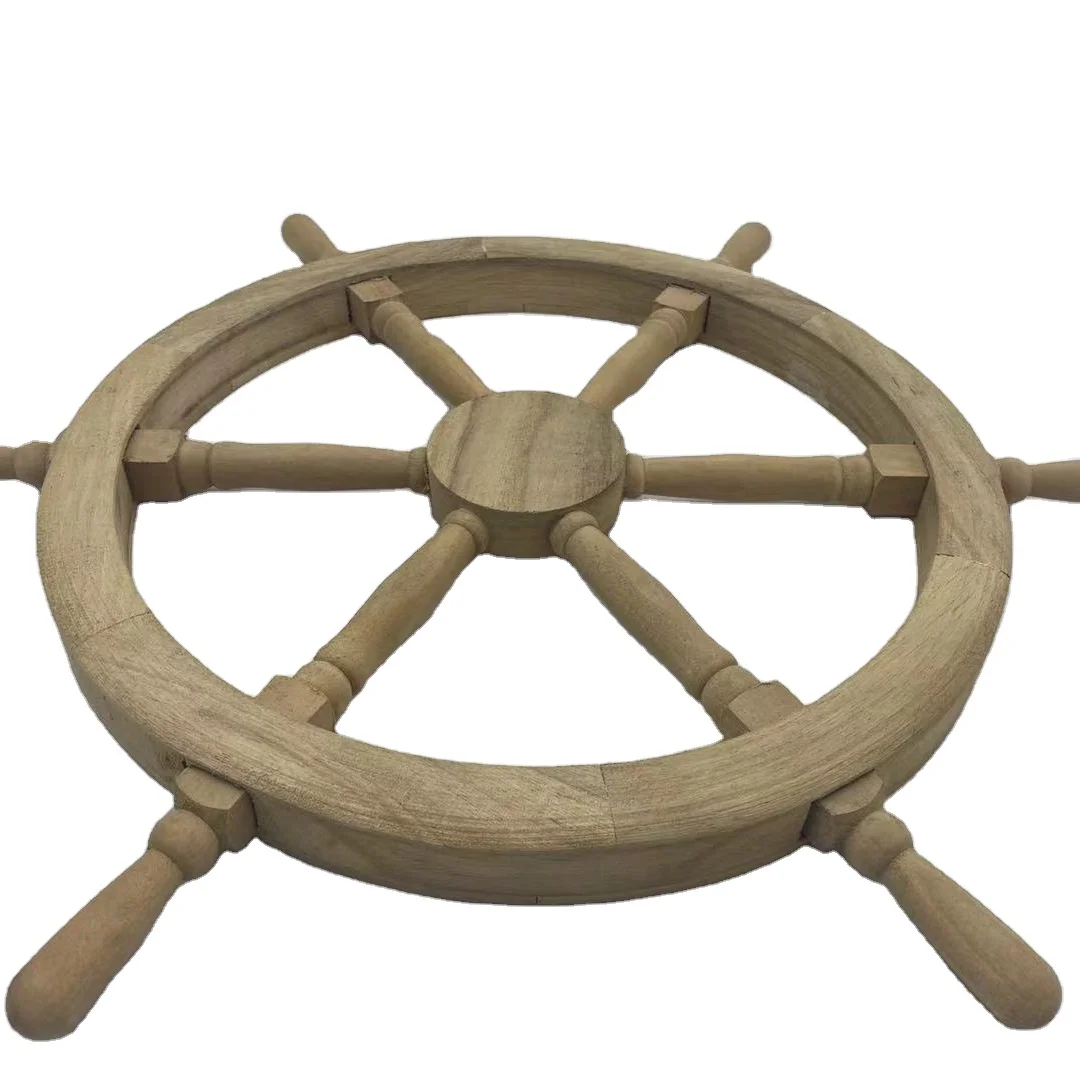Nautical Wooden Ship Wheel for Wall Decor, Boat Steering Rudder Hanging Ornament, Beach Theme Home Interior Decoration