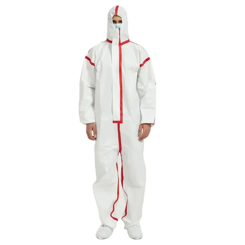 White Sms Coveral with Hood Medical Microporous Disposable Coverall Chemical Non Woven Protective Full Body Disposable PE Blue