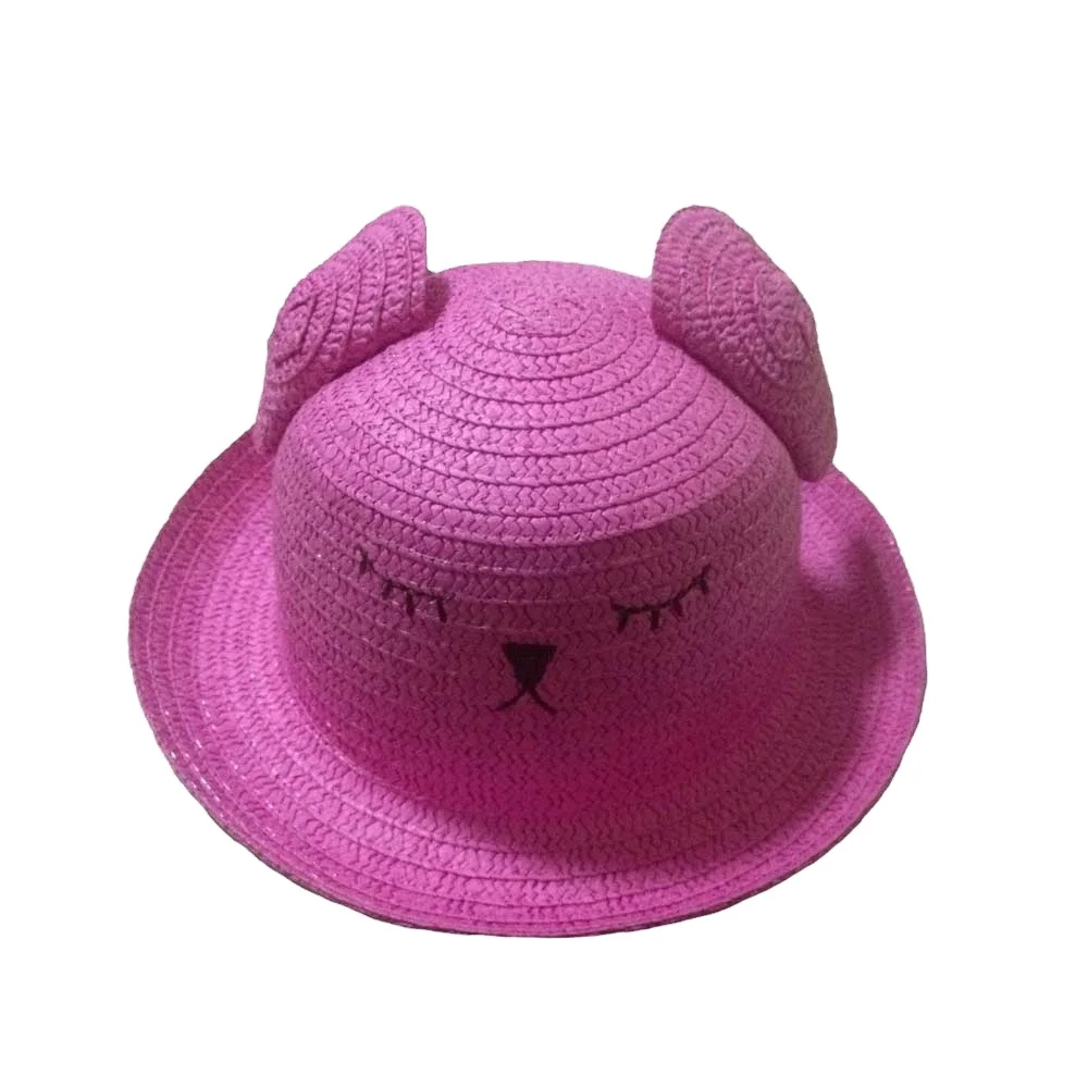 Funny Children Straw Hat Custom Cute Cat Ear kids Hat