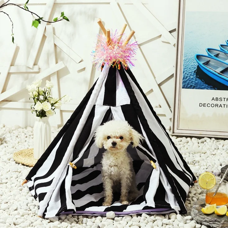 Pet Teepee Tent for Dogs & Cats Portable Indoor Dog House with Thick Cushion Cat Washable Dog Tent