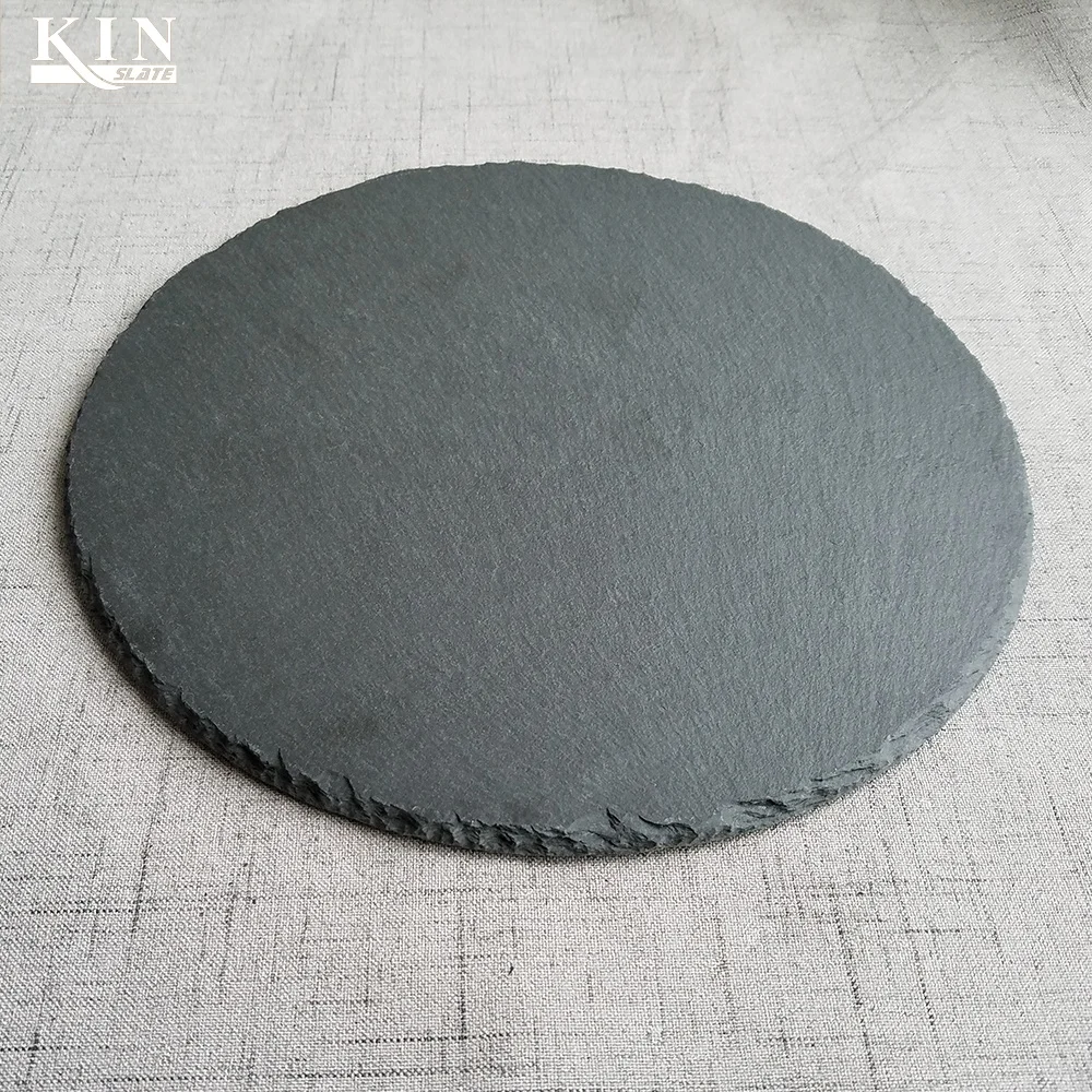 Round black natural black slate serving cheese plate