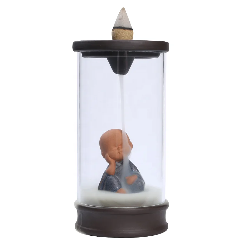 Buddha Smoke Fountain plastic glass Design Ceramic  Backflow  Incense Holder Burner Waterfall