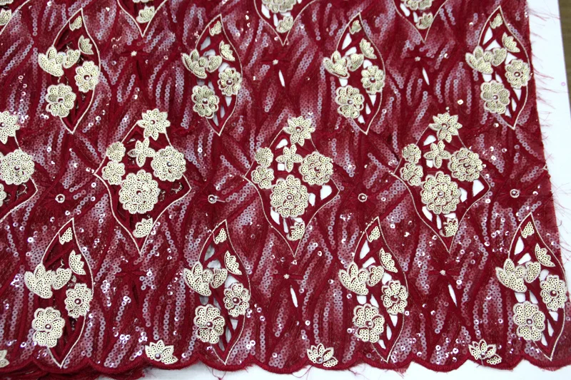 Burgundy Red Handcut Nigeria Dress Sequins Fabric