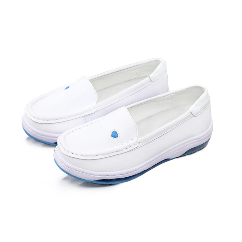 Wholesale Non-Slip Women Comfortable Air Cushion Mom Wedge Heels Leather Hospital White Nurse Shoes