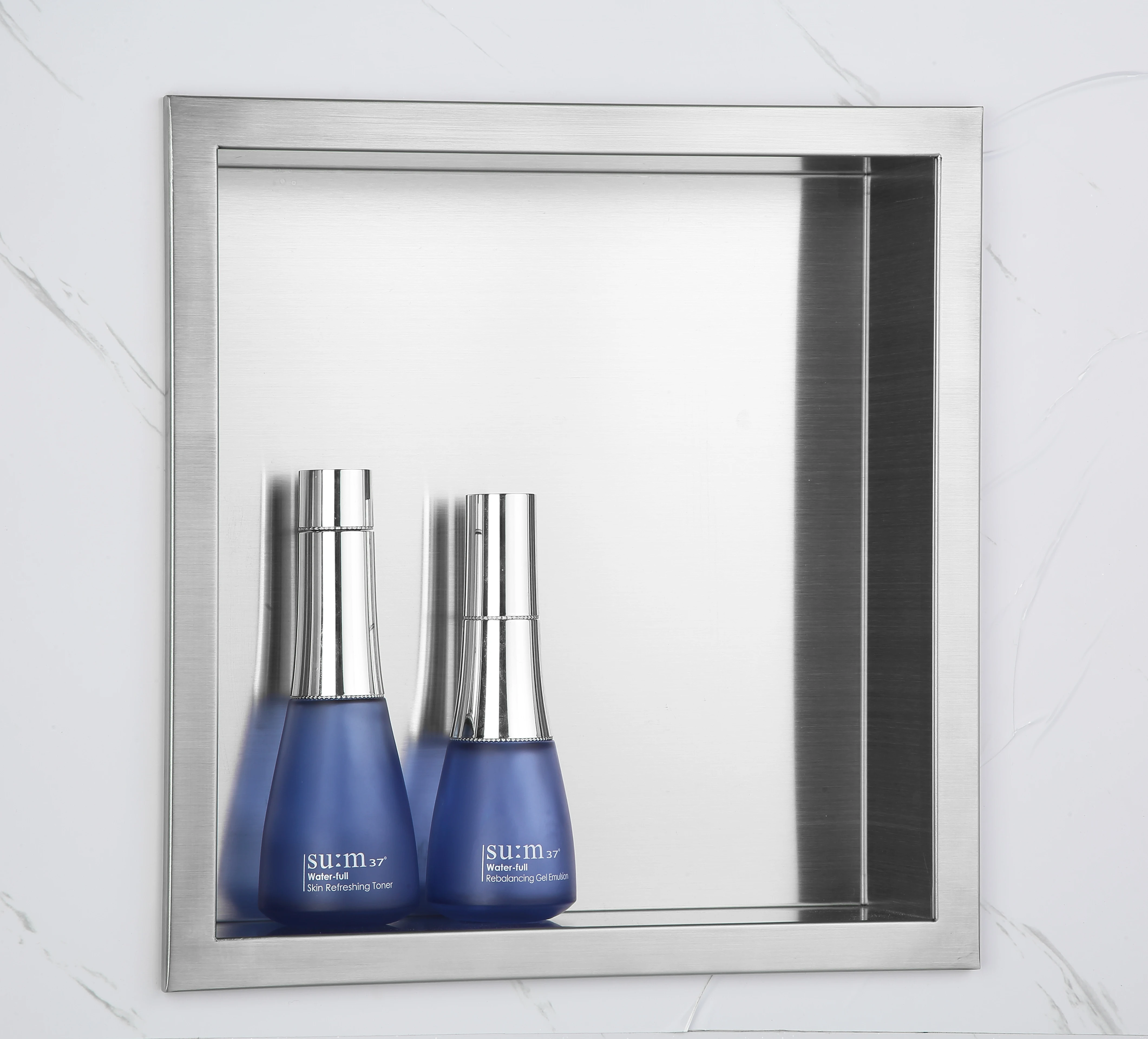 Bathroom Recessed Shower Niche Single or Double Shelf Brushed Silver and Black