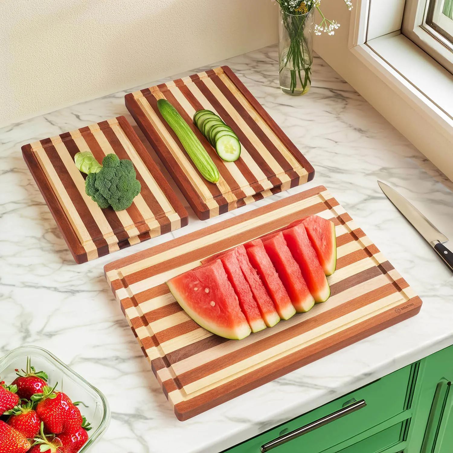 Wholesale Wood Cutting Boards for Kitchen Wood Cutting Board Set of 3 with Holder for Meal Prep Wooden Cutting Board Set
