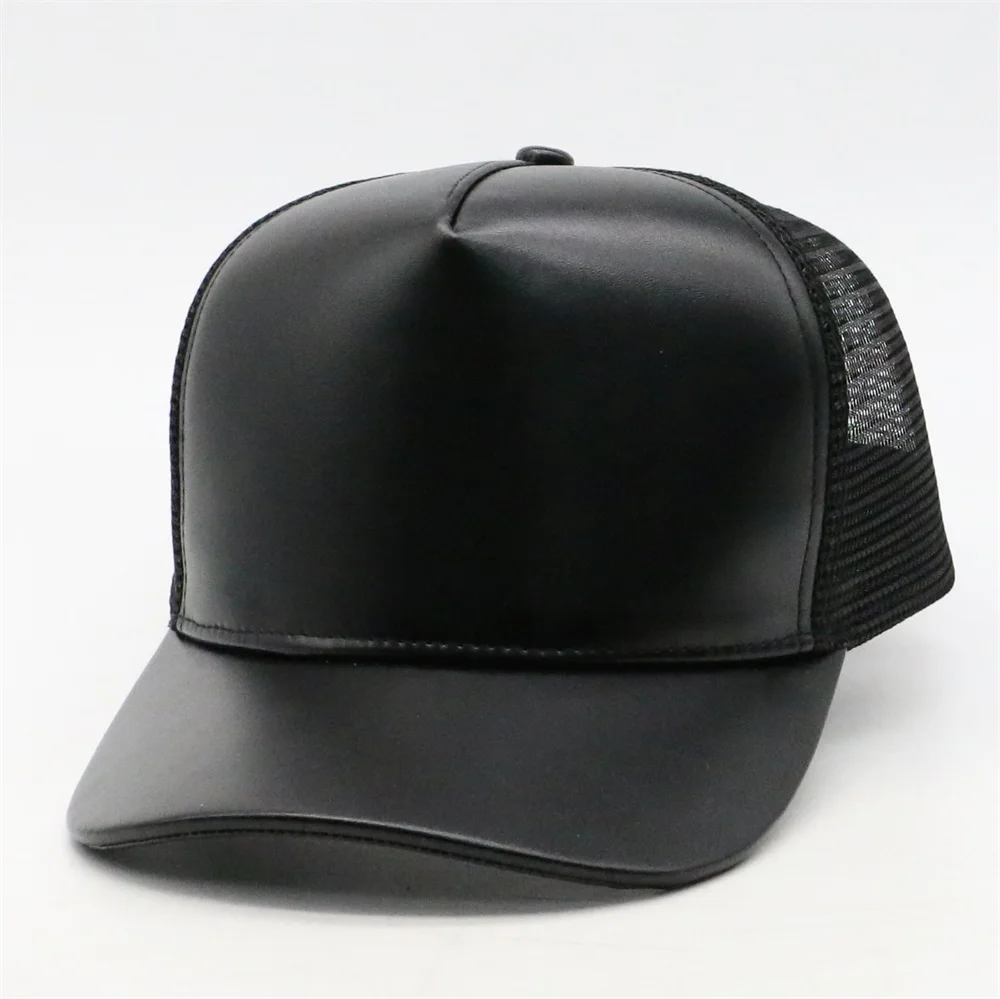 High Quality Custom 5 Panel PU Leather Trucker Hat