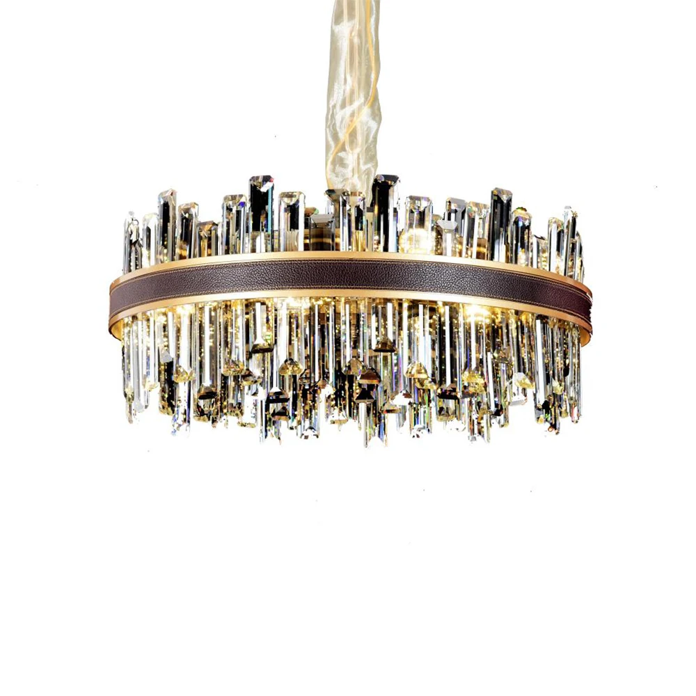 
European modern hotel gold round big crystal iron luxury ceiling LED chandelier 