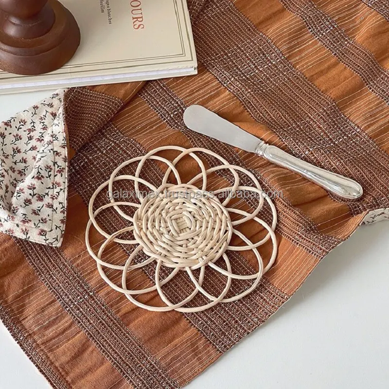 Factory Price for white wicker woven coaster plate for drinks for kitchen accessories with kitchen set from Vietnam 2024