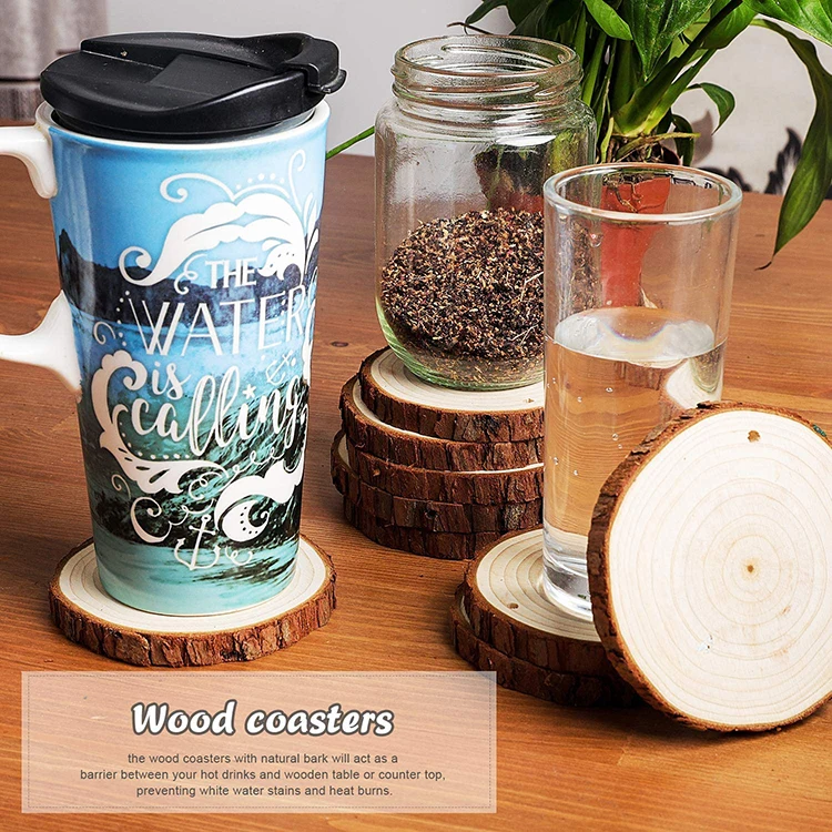 low moq custom cheap high quality natural wood slices coasters diy blank wooden pieces slice arts