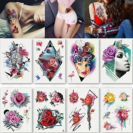 1Set(4pcs)Half Arm Skull Rose Halloween Poker CMYK Temporary Party Decoration Body Art Tattoo Sticker