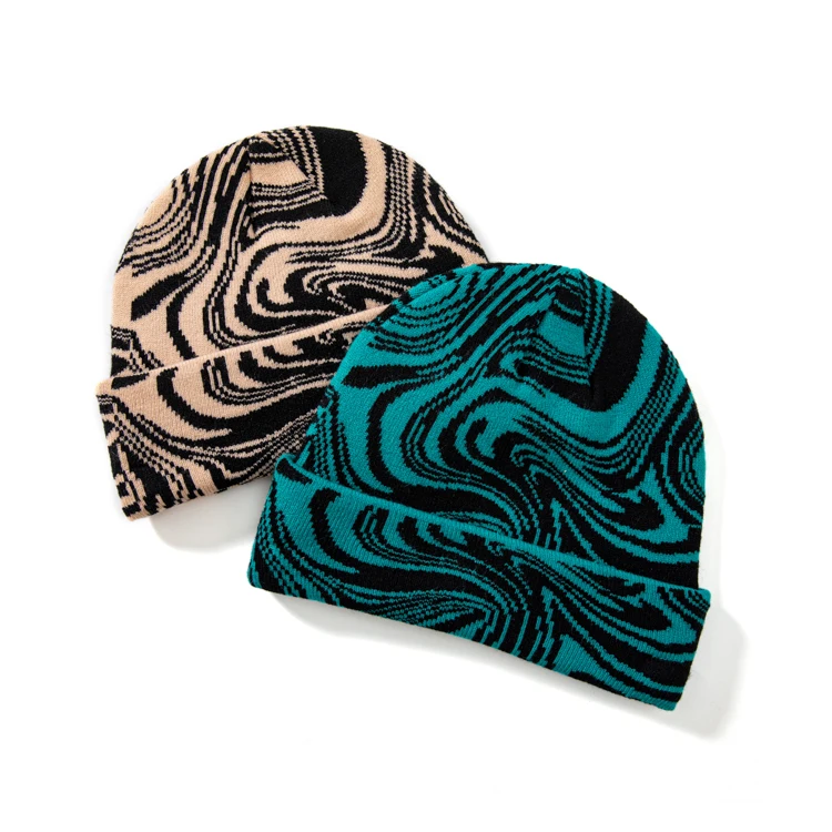 Winter Knitted Hat Logo Jacquard Beanie Unisex Y2K Beanie With Rubber Patch