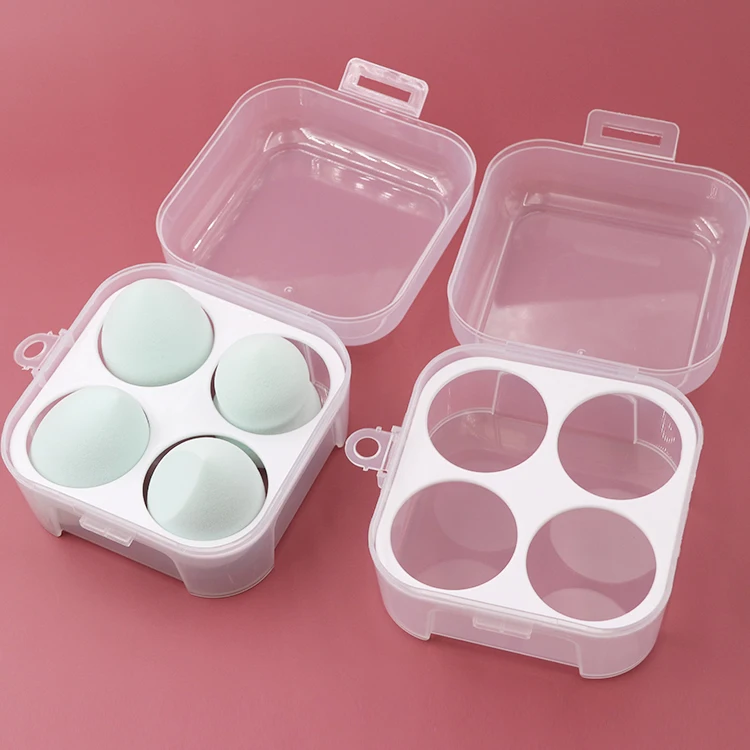 Wholesales Plastic PP material cosmetic makeup beauty egg 4 sets container box makeup sponge holder box