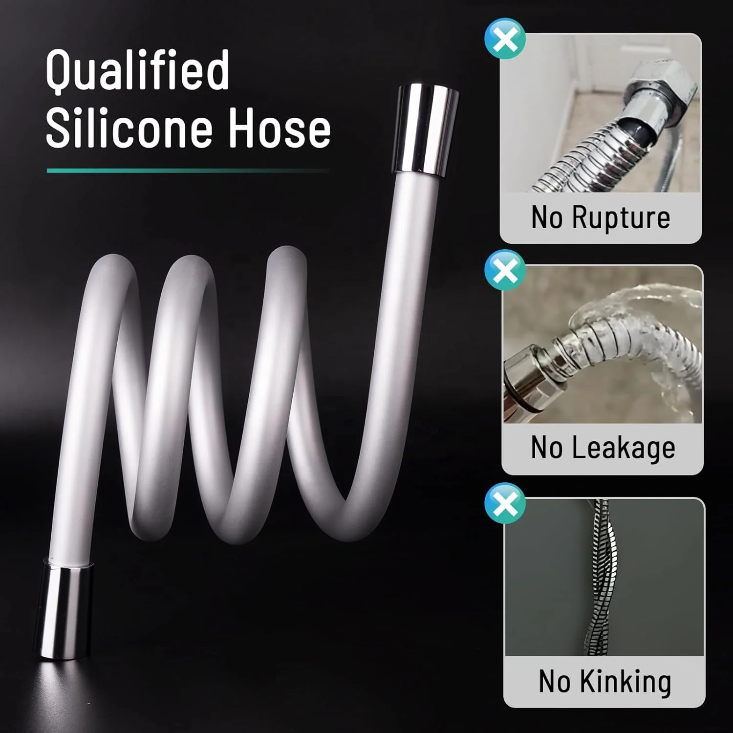 Skin Friendly Soft Silicone Shower Hose Anti-Kink Handheld Shower Hose 72 Inches Long