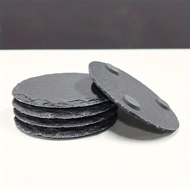 Factory Custom Slate Coasters Logo Slate Coasters 4x4 Bluk Round Black Slate Drink Coasters Cup Mat