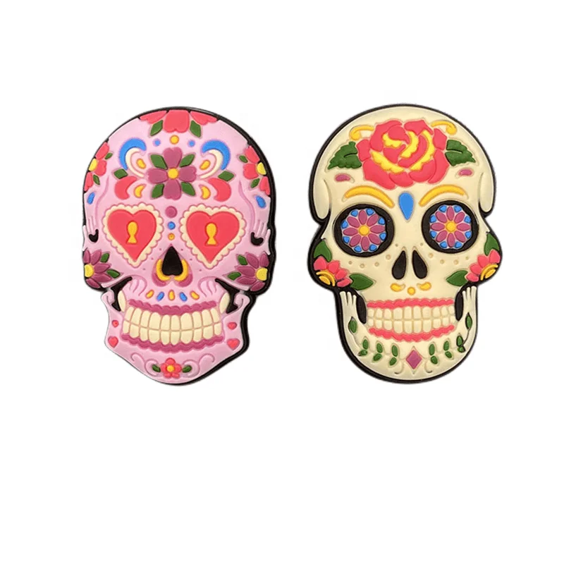 Painted Skull Shoe Charms Skeleton Bones PVC Shoe Buckle Sandals Design Accessories fit Kids Party Gifts