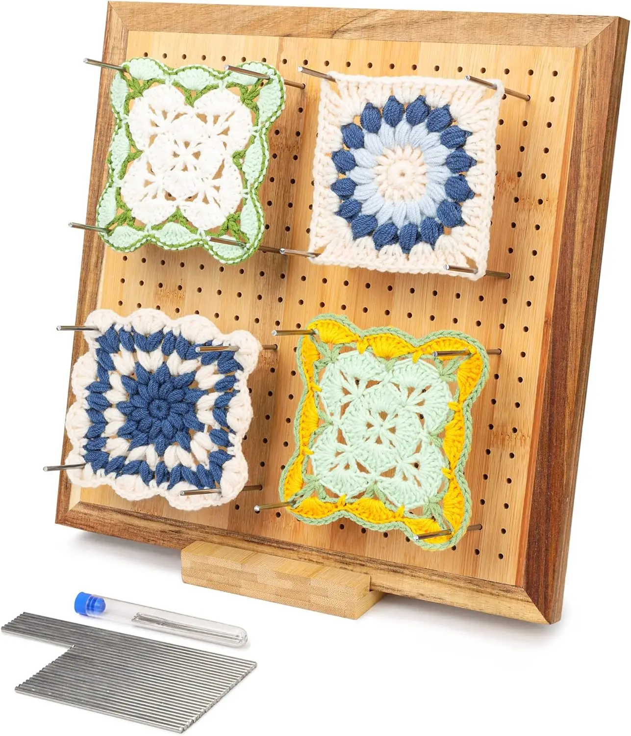 Granny Square Blocking Board for Crocheting, Bamboo Crochet Blocking Board with Pins