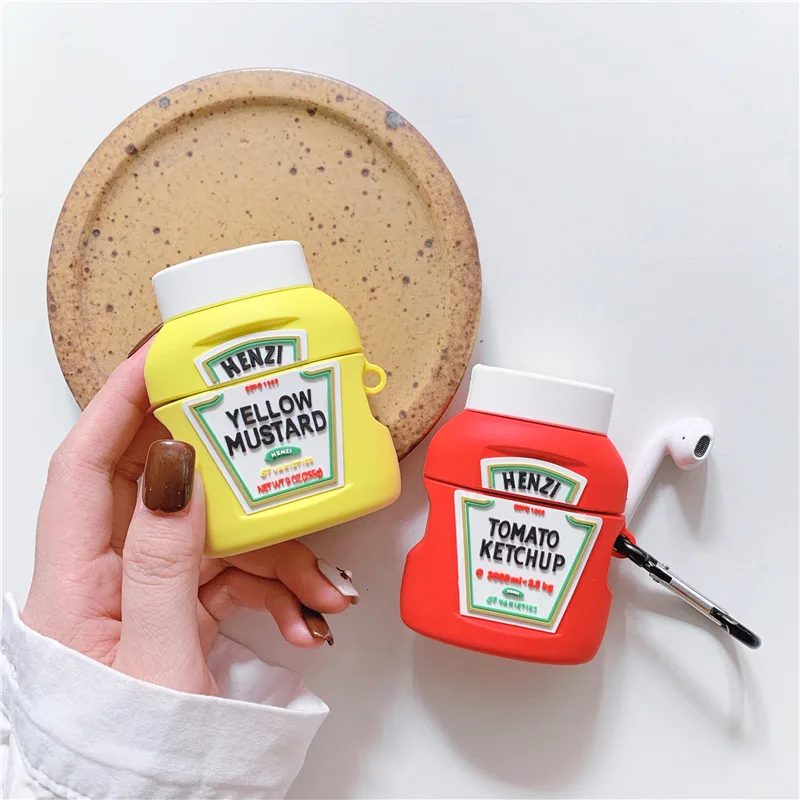 Cute 3D Ketchup Designer Soft Silicone Protective Cover for Apple Airpods Pro Case for Airpod 1 2 Earphone Accessories