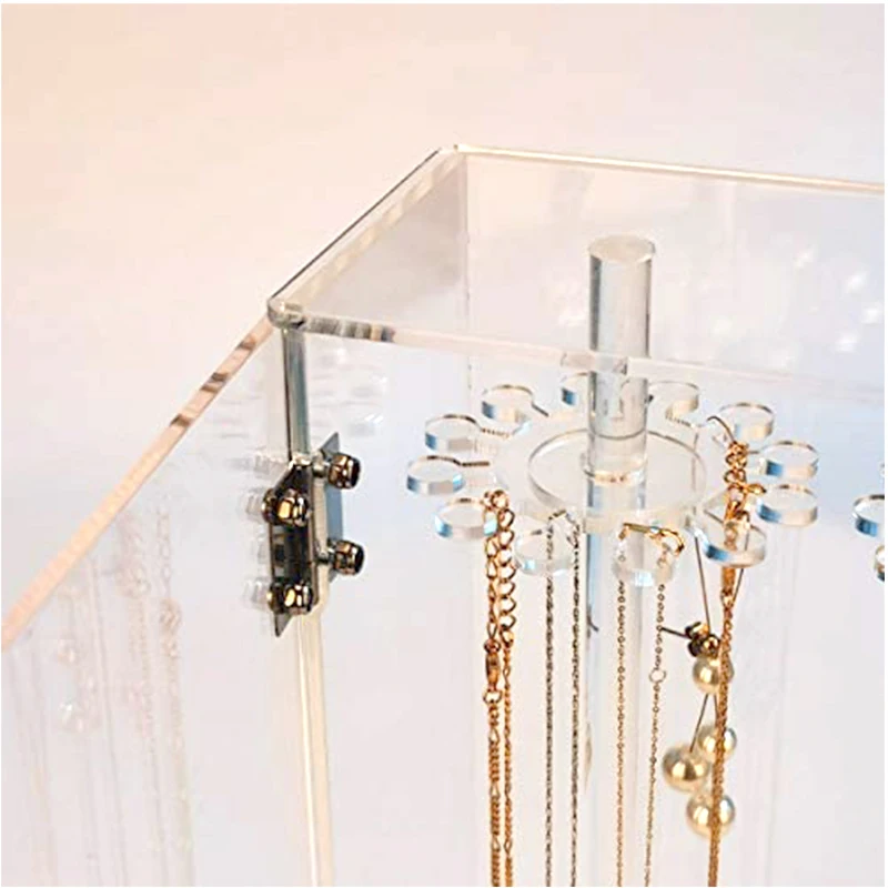 Custom clear acryilc Jewelry Display Rack acryilc Necklace display box With lock for Jewelry Necklace Display Shelf