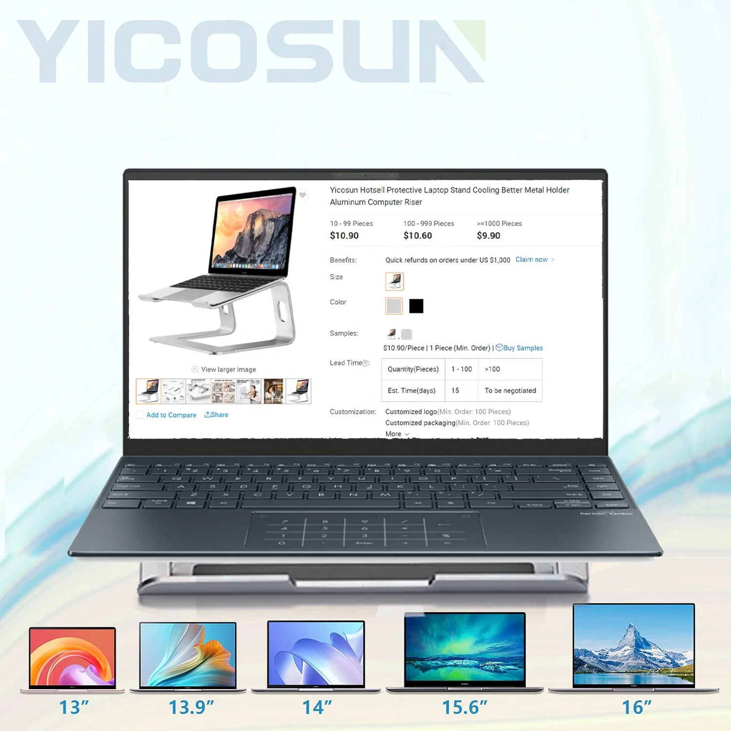 Yicosun Anti-slip Alibab Factory Direct Buy Silicone Protection Design Slim Adjustable Laptop Stand Computer Holder