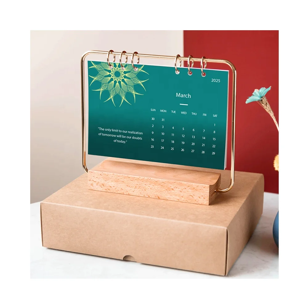 Business Gift Set Moslim Standing Flip Table Desk Calendar Aesthetic Reusable Arabic Wooden Stand Monthly 2025 Planner Calendars