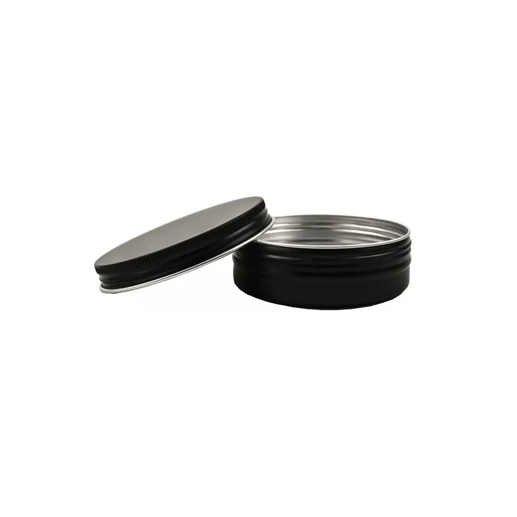 Matte black aluminum 60ml cosmetic jar 2 oz empty round metal screw top tin cans 60g hair wax can box with lids