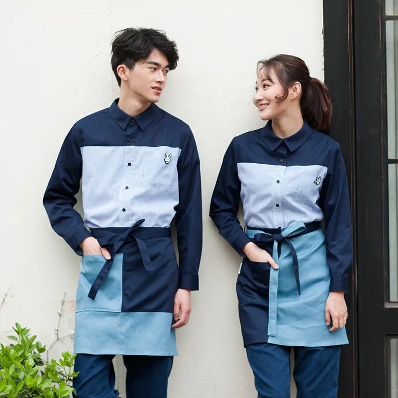 
The new 2019 theme restaurant drink overalls born beautiful KTV hotel waiter dress shirt with long sleeves 
