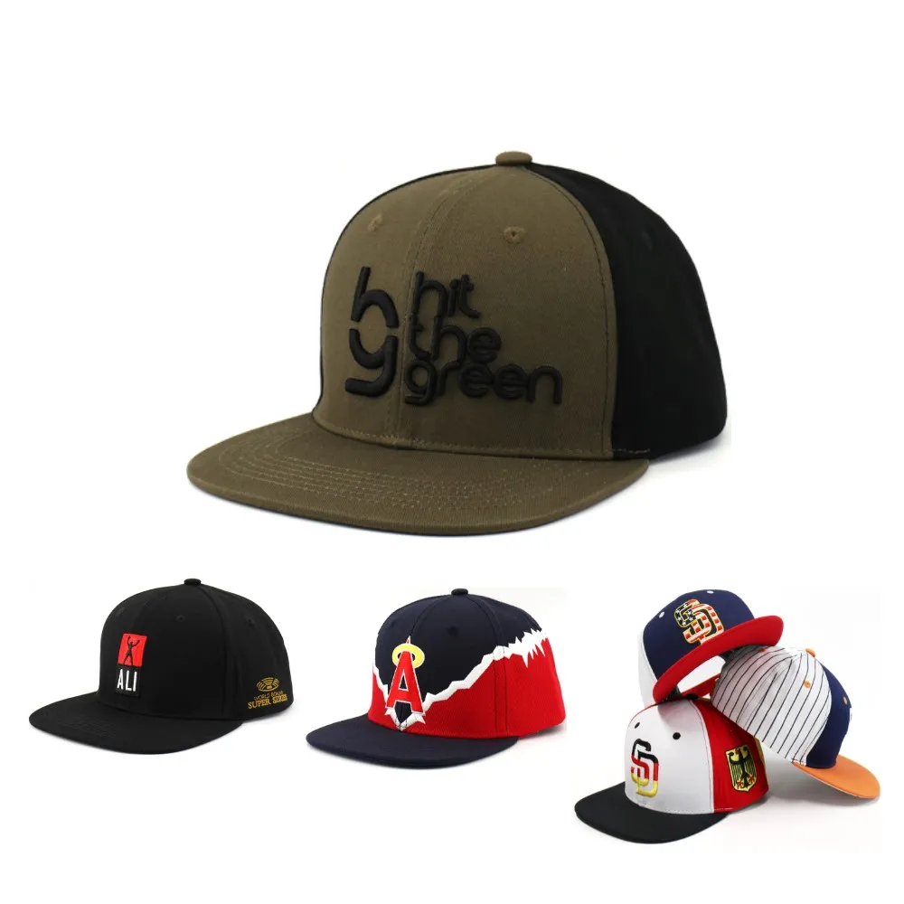 Unisex 100% Cotton Snapback Hat Flat Bill with Custom 3D Embroidery Logo Street Style Casual Scenes