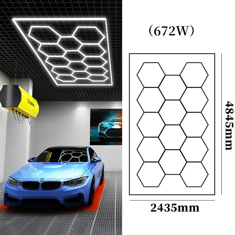 2400*4800MM Led Hexagon White Color Lights Workshop Ceiling Led Lights For Car Shop And Garage Honeycomb Decor