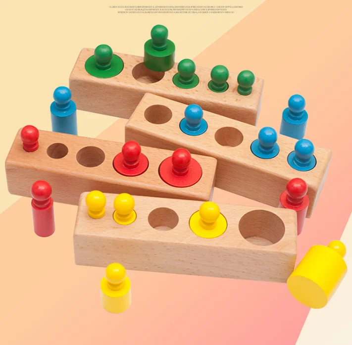 New Arrival Baby Wooden Seneory Cylinder Socket Knobbed Toddler Game Montessori Educational Teching Aids Blocks Toys For Kids