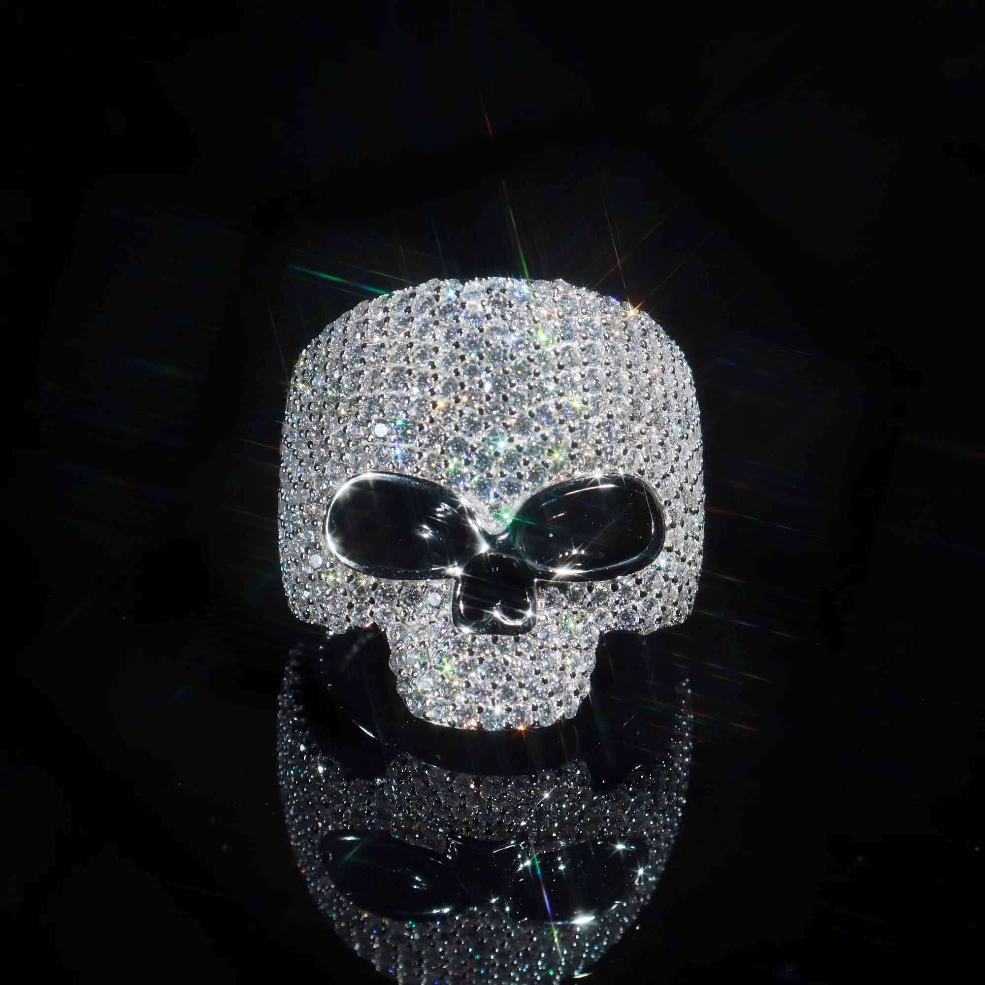 2024 Hip Hop Style Pass Diamond Tester Hip Hop Jewelry 925 Silver Fully Iced Eternity VVS Diamond Moissanite Iced Out Skull Ring